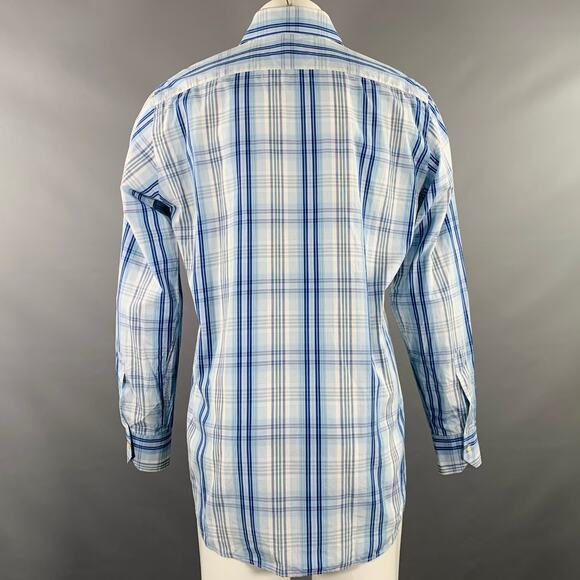 ETRO Size M Blue White Plaid Cotton Button Up Long Sleeve Shirt - Picture 3 of 4